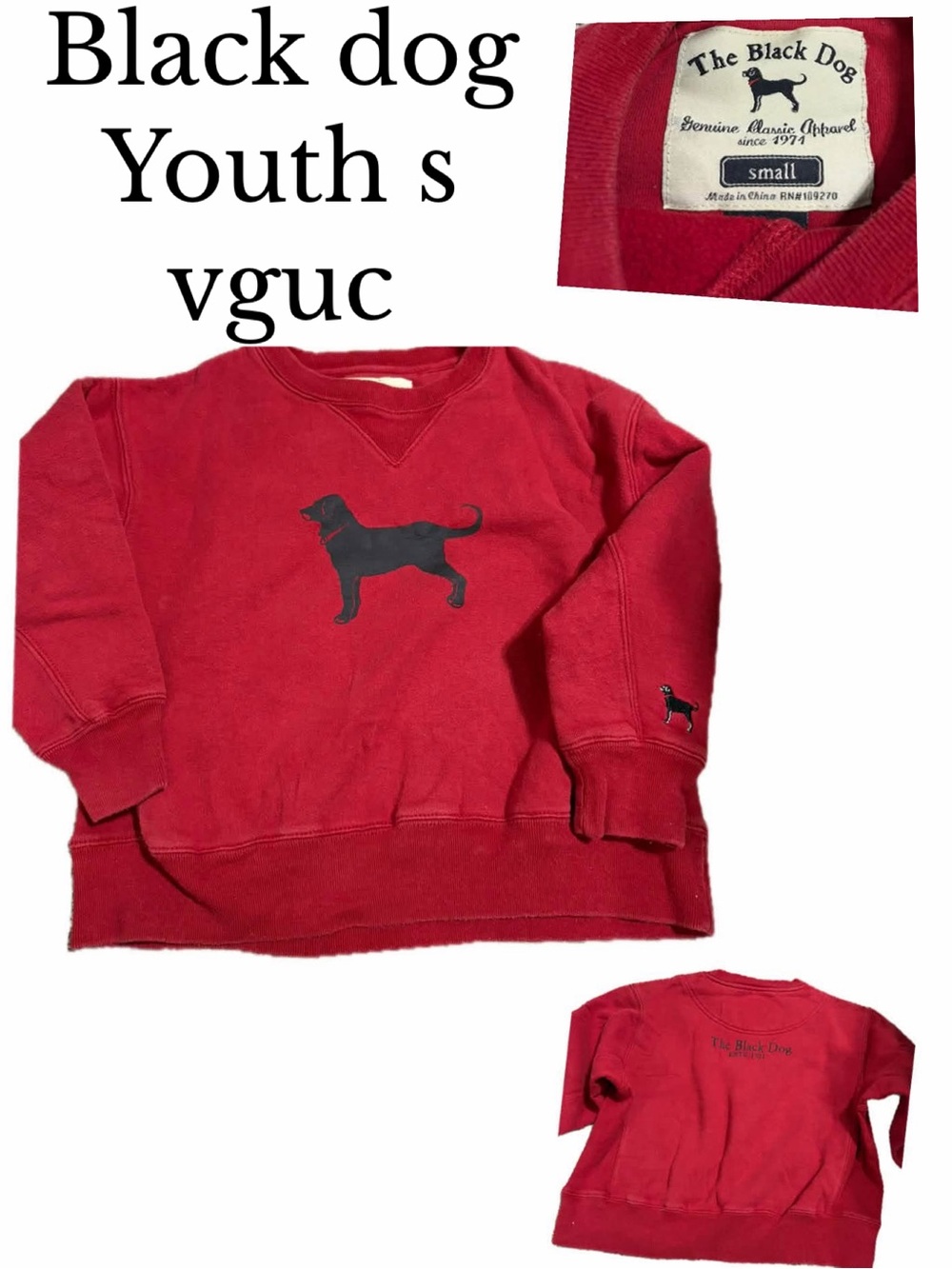 The black dog crew neck sweatshirt youth small